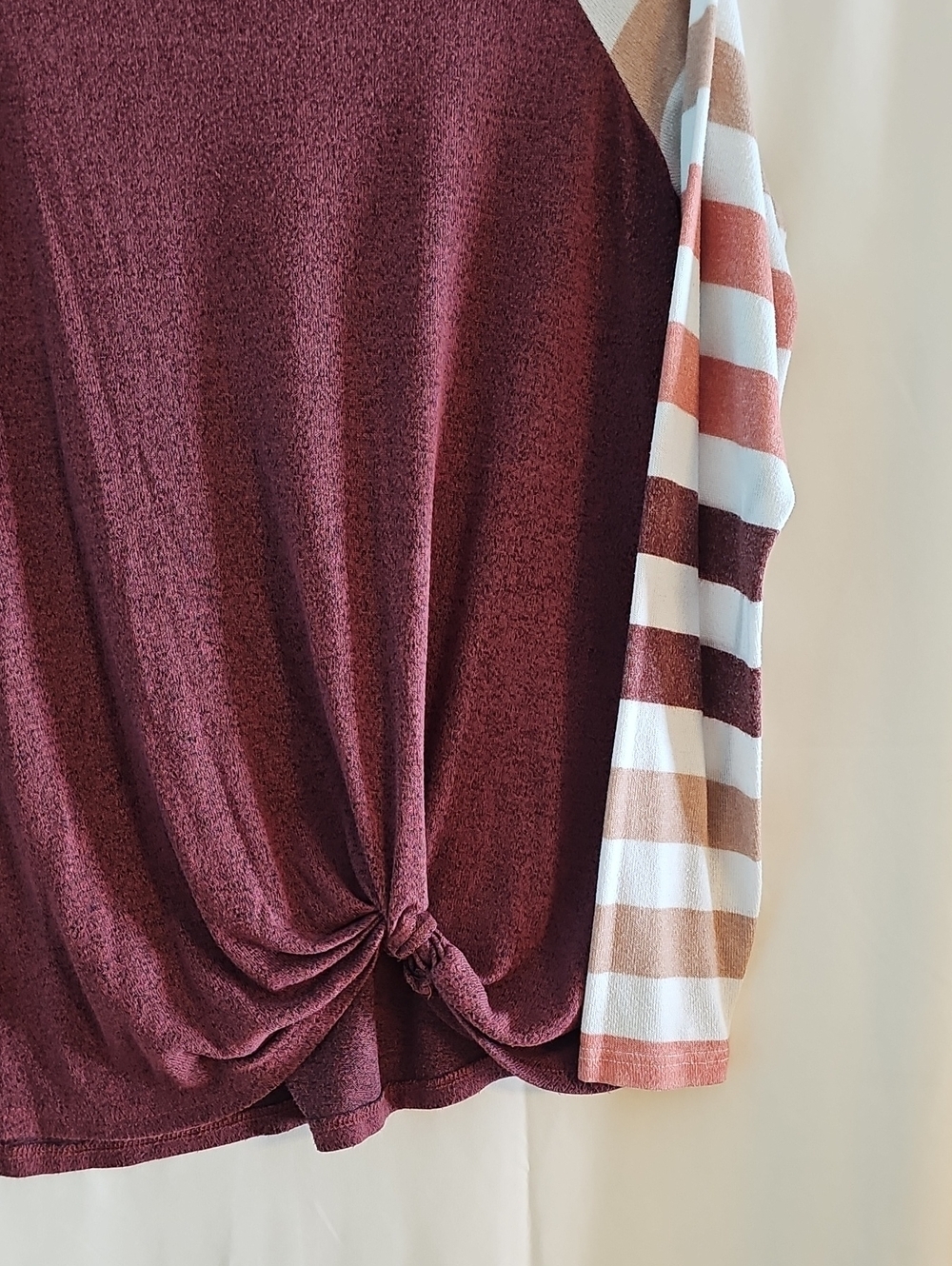 Maurices 247 Women's Burgundy Knot-Hem Long Sleeve Top - Picture 3 of 6